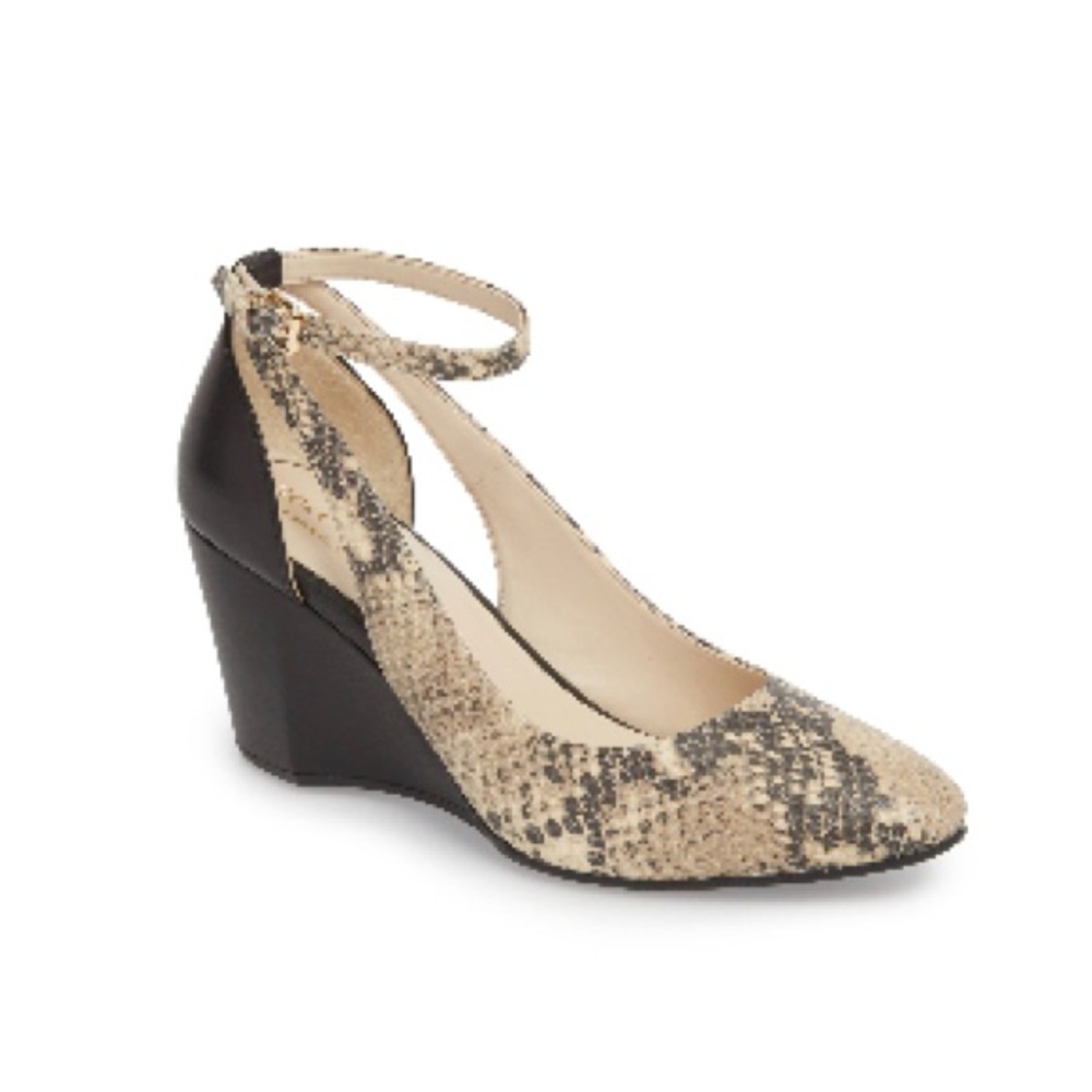 Brand new Cole Haan “Lacey” Cutout Wedge, snakeskin print, size 7